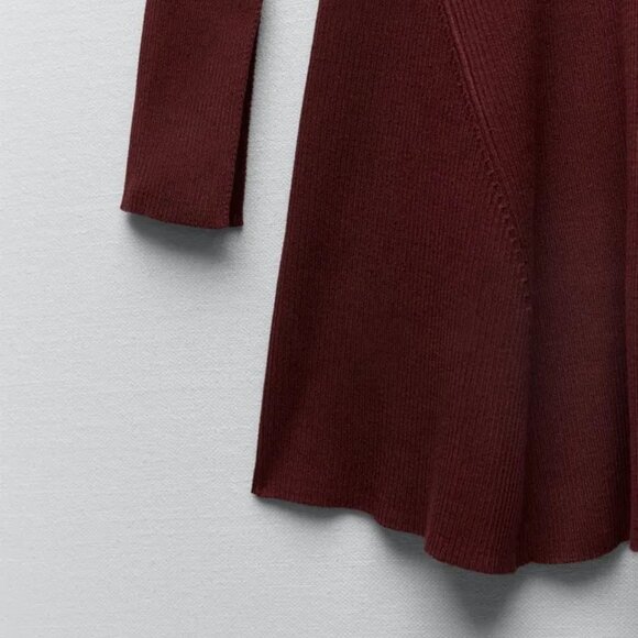 New Zara Women's CUT OUT SHOULDER SKATER DRESS DARK BORDEAUX - Picture 11 of 11